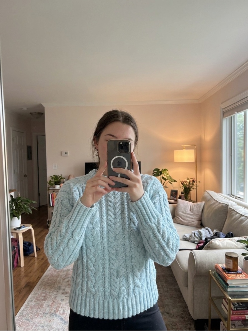 J. Crew Pastel Mint Cable Knit Crewneck Sweater
